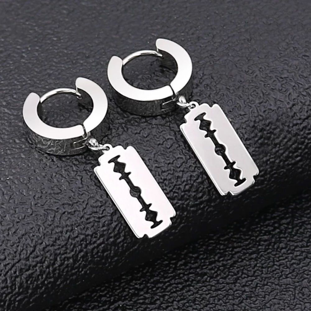 NEW Silver Hoops Hanging Razor Blades Earrings Jewerly
